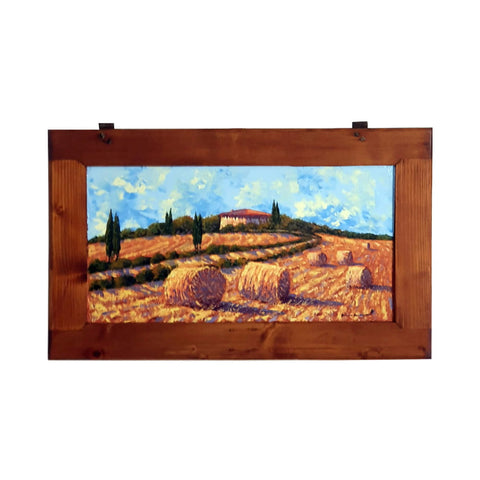 Painted on Wooden Window | Tuscan Landscape | Wheat| 69x41cmPainted on Wooden Window | Tuscan Landscape | Wheat | 69x41cm
