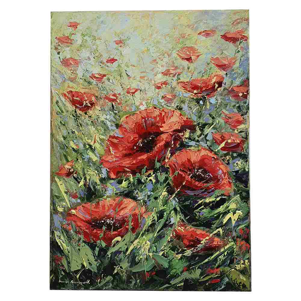 Painted on Canvas | Tuscan Landscape | Poppies | 50x70cm